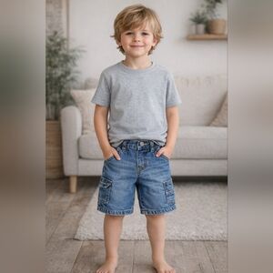Childrens Place Denim Cargo Shorts Size 4T | Elastic Waist Adjustable #2099